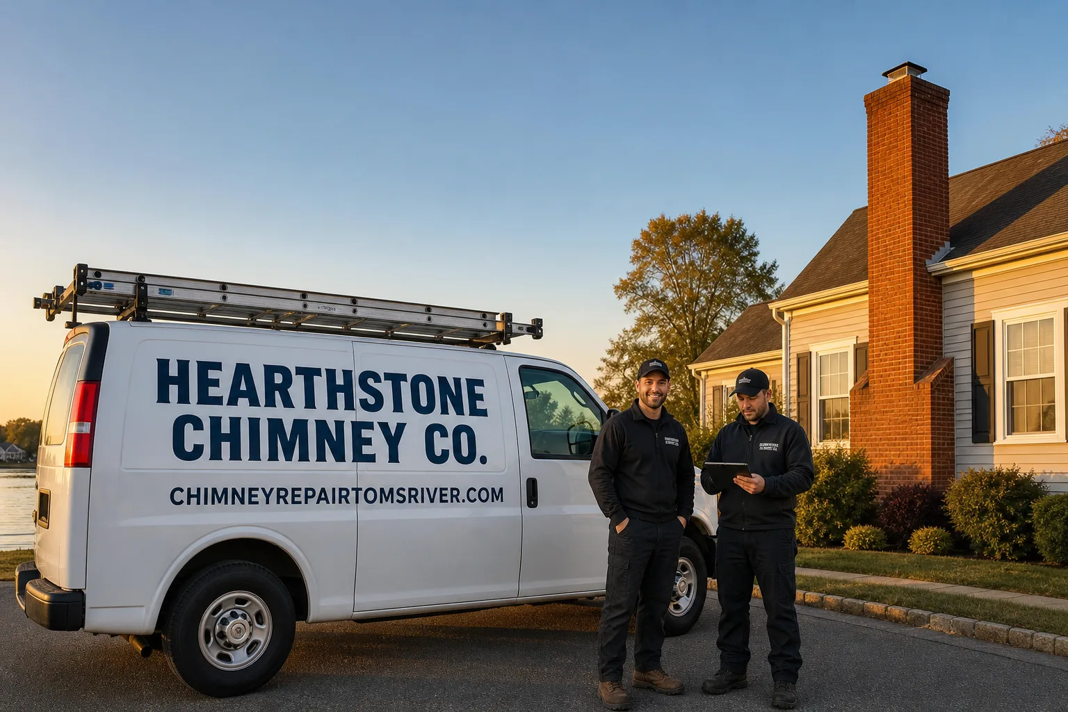 Hearthstone Chimney Co. chimney cleaning service vehicle and crew in Toms River, NJ